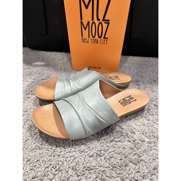 Miz Mooz Women's Leather Slide Sandals Aria Aquamarine Blue Size 8.5 M - Picture 1 of 6
